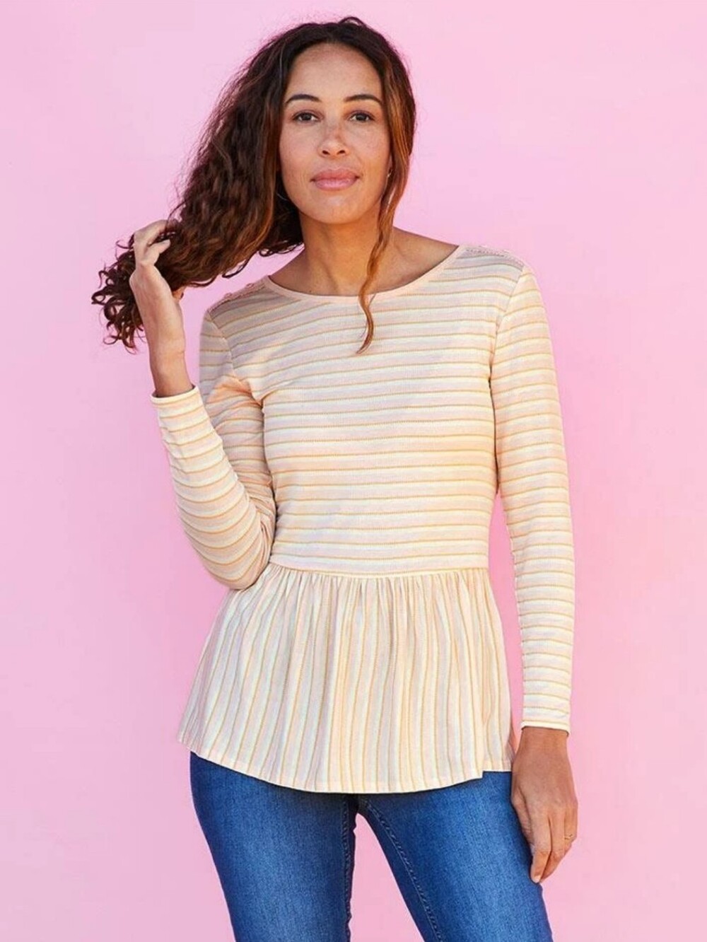 Matilda Jane Dream Chaser True Friend Striped Peplum Long-Sleeve Top Sz. L